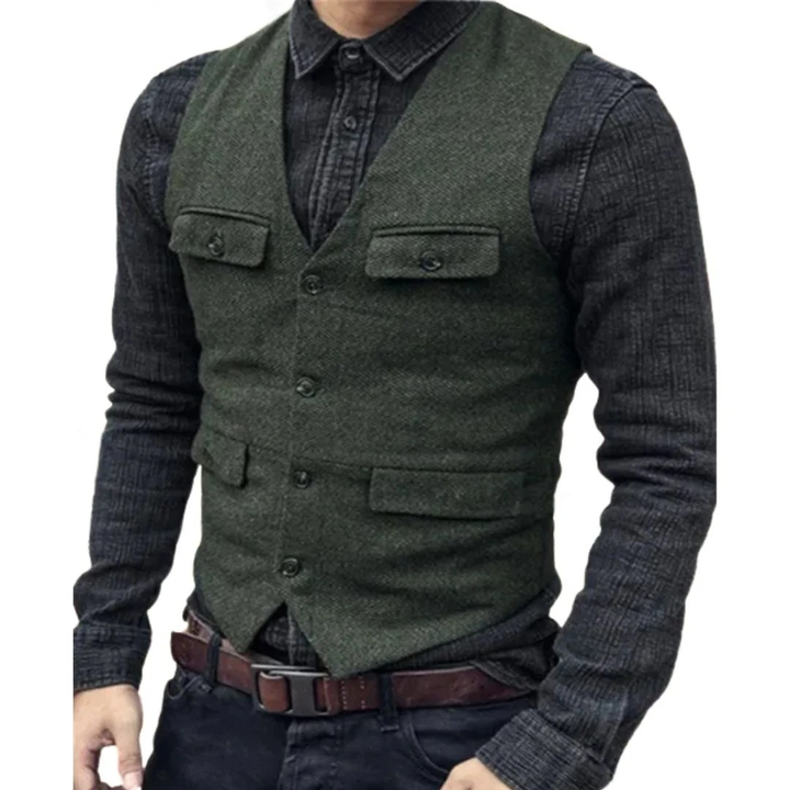Lorvaine | Homme Gilet Col V Slim Fit - Dark Green - Image 1