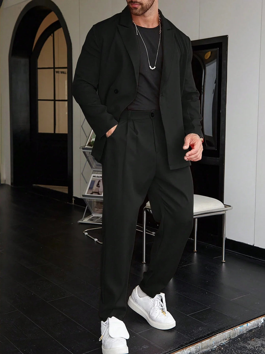 Bastian... | Men's Double Breasted Blazer Pants Set - Black - Image 1