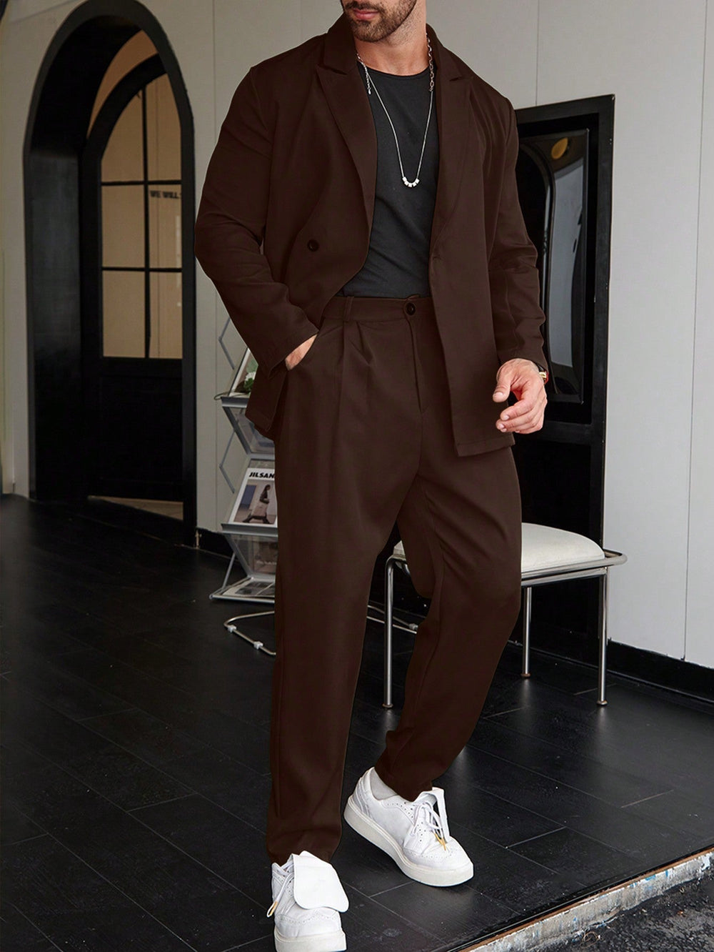 Bastian... | Men's Double Breasted Blazer Pants Set - Black - Image 2