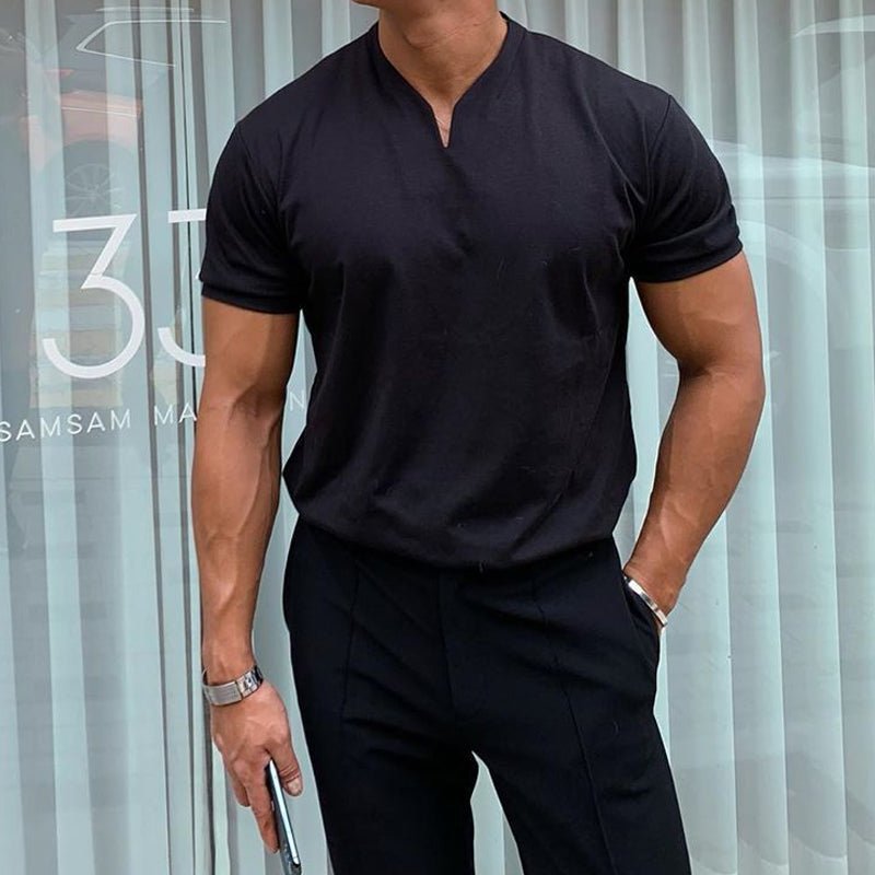 Bastov | Men's V-Neck Slim Fit Short Sleeve T-Shirt - Black - Image 1