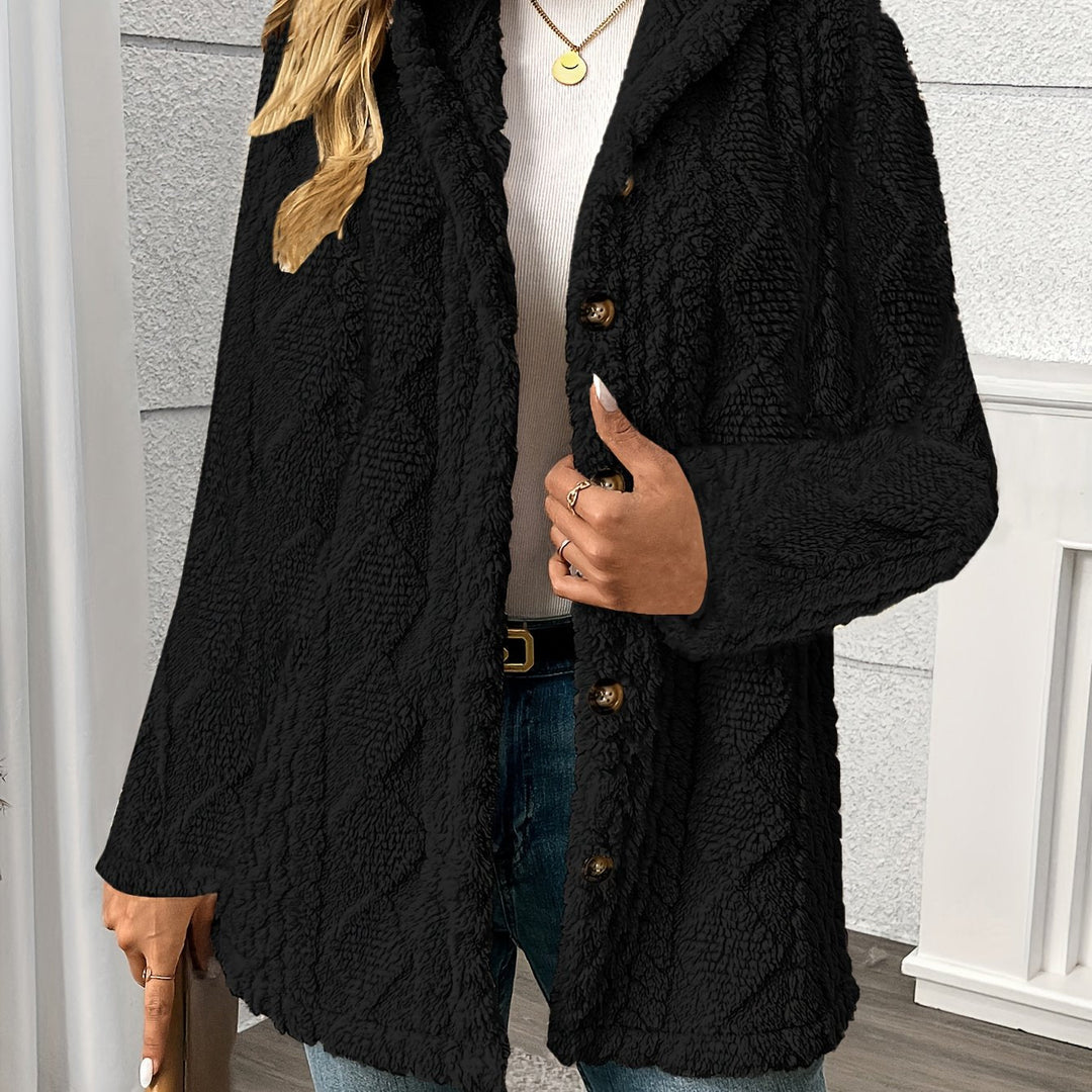 Béatrix | Femme Manteau Sherpa Boutonné à Capuche - Black - Image 1