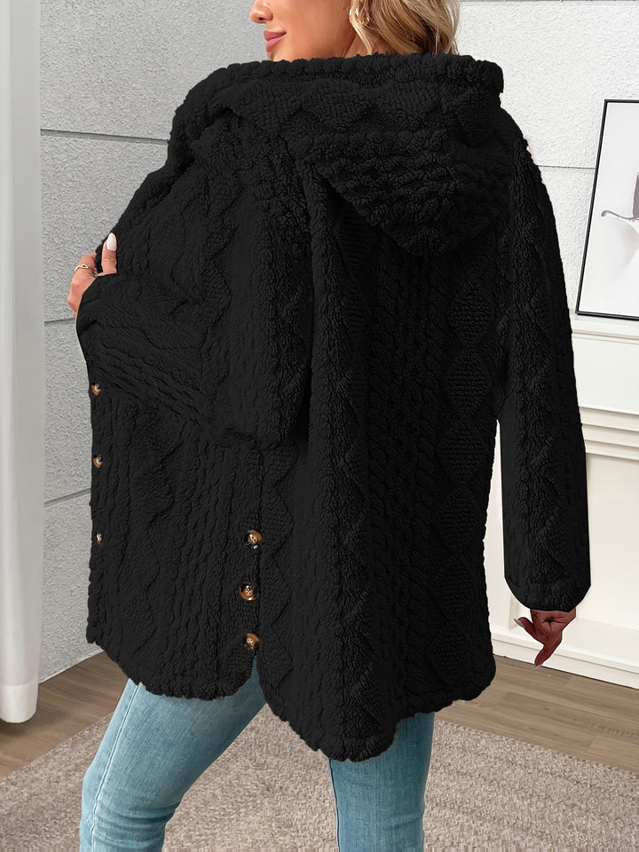 Béatrix | Femme Manteau Sherpa Boutonné à Capuche - Black - Image 2
