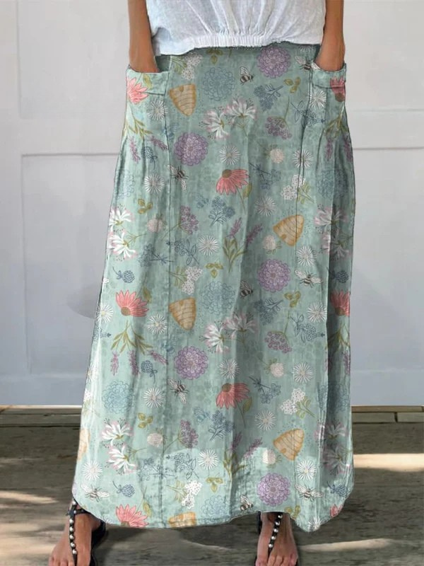 Beatrice | Women's Floral Print Elastic Waist Maxi Skirt - Floral - Image 1