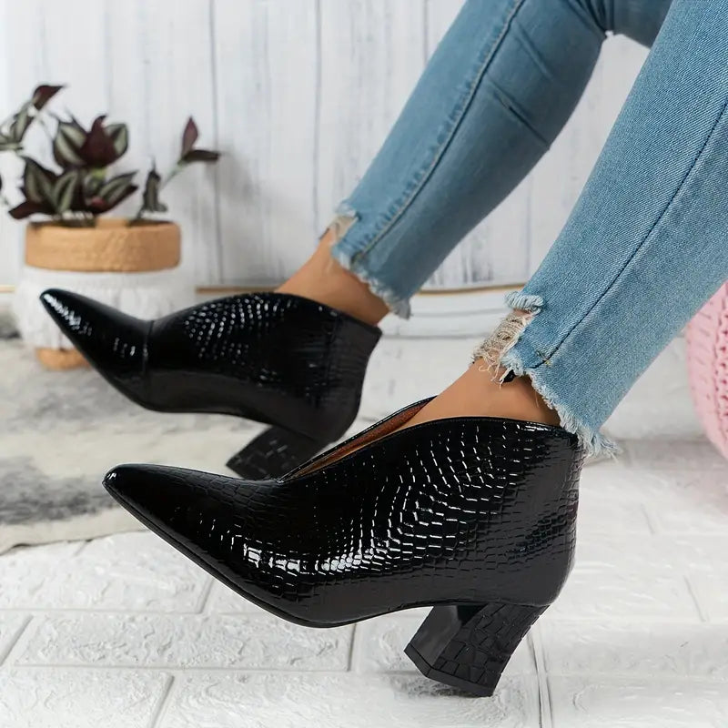 Bellavina | Women's Block Heel Textured Ankle Boots - Image 1