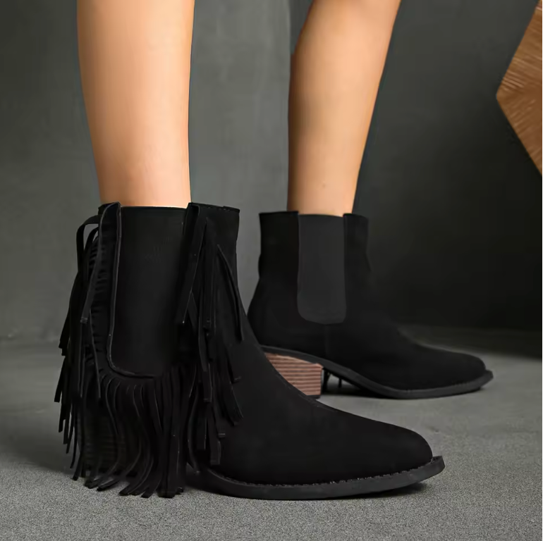 Bellona | Women's Fringe Leopard Print Ankle Boots - Image 2