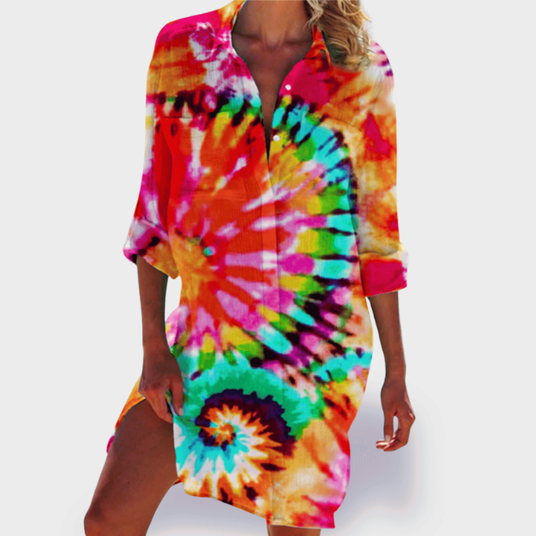 Bonnie | Women's Tie Dye V-Neck Mini Dress - Image 1