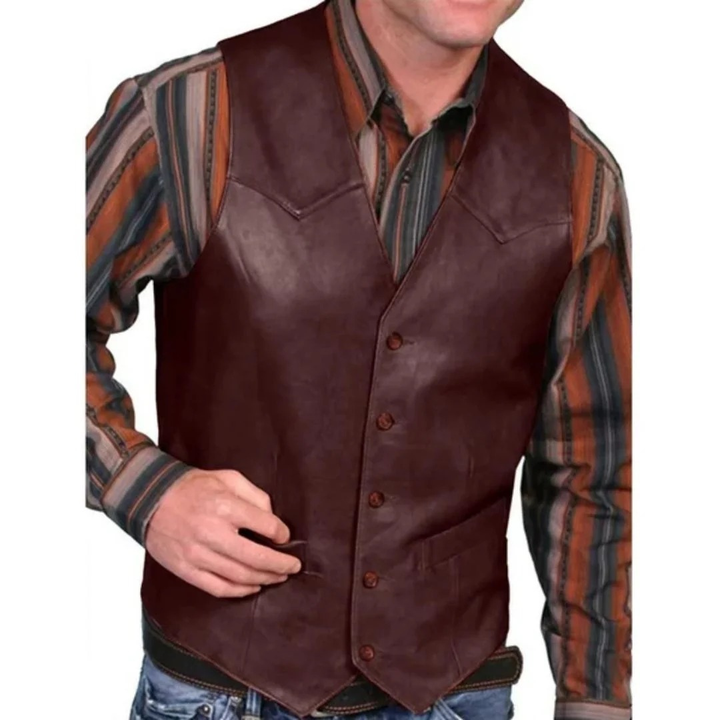 Bravael | Homme Gilet en Cuir Style Western - Burgundy - Image 1