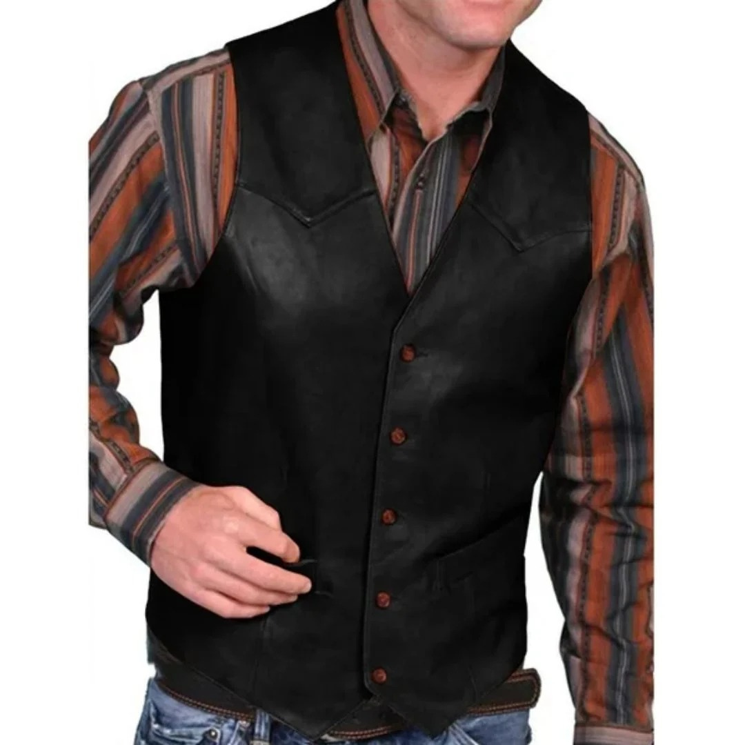Bravael | Homme Gilet en Cuir Style Western - Burgundy - Image 2