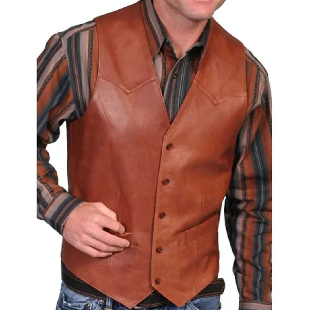 Bravael | Homme Gilet en Cuir Style Western - Burgundy - Image 3