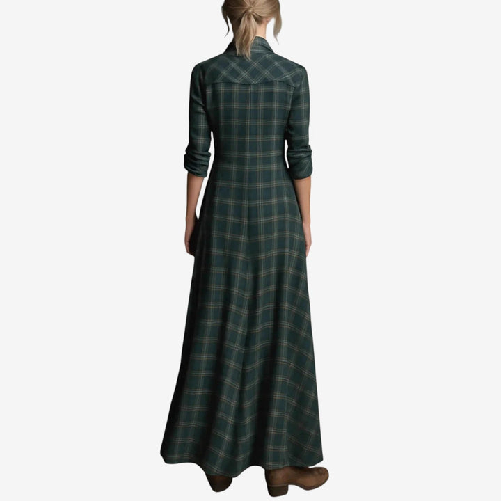 Bréavane | Femme Robe Chemise Longue Carreaux Automne - Dark Green - Image 3