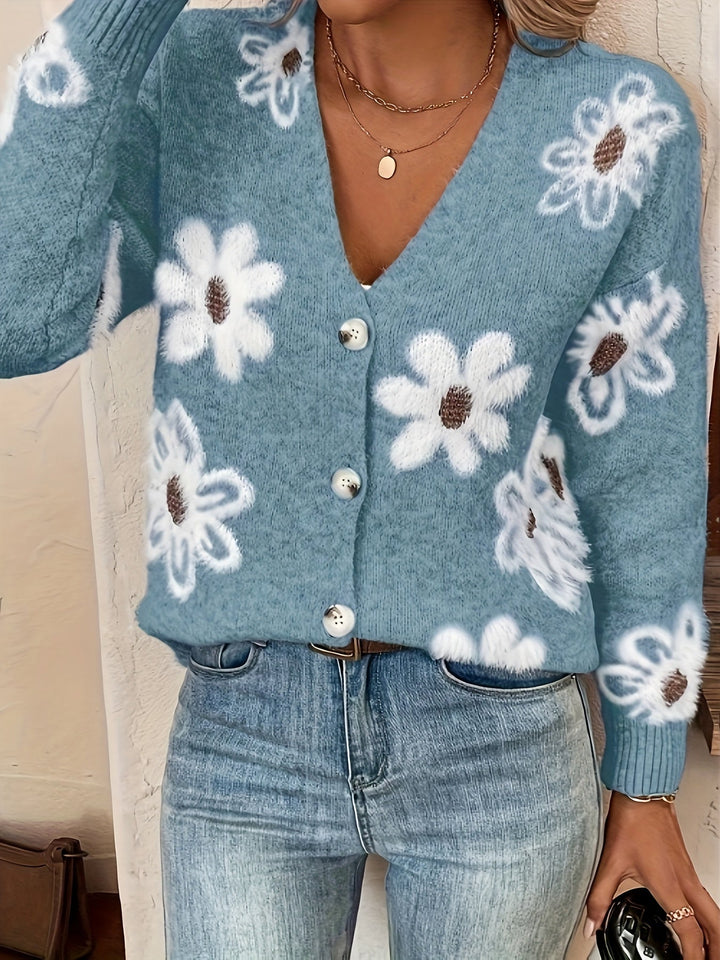 Bréavane | Gilet Femme Fleuri Boutonné Col V - Image 1