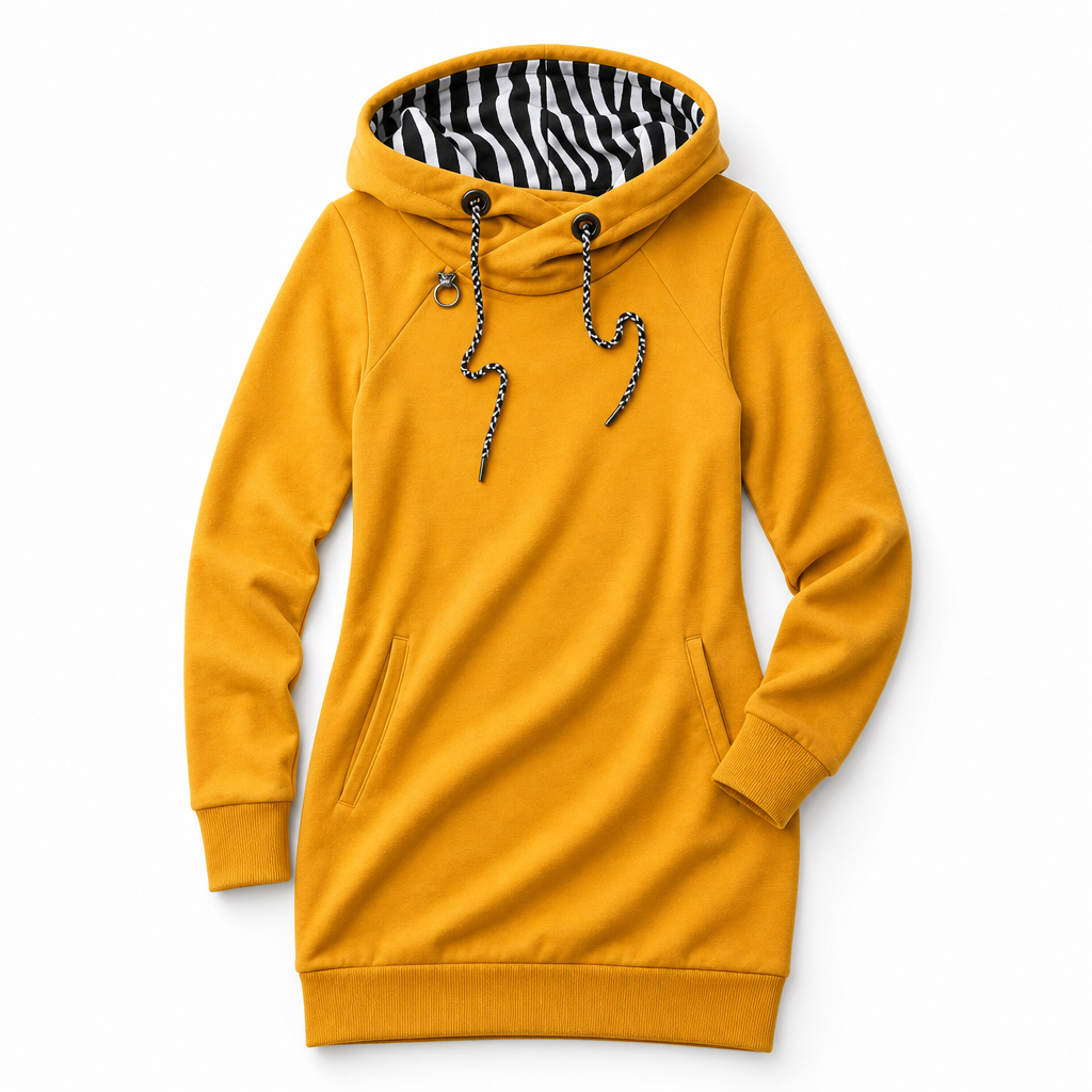 Bréavelle | Femme Robe Pull à Capuche Zèbre - Mustard - Image 1