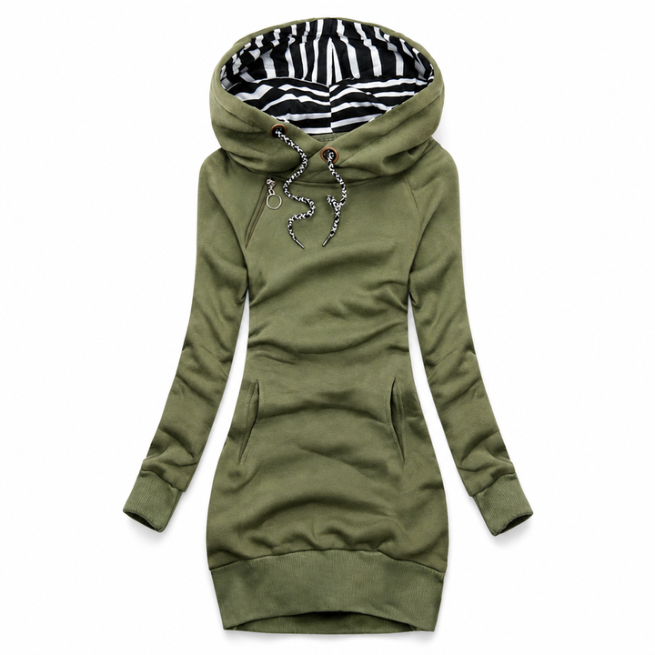 Bréavelle | Femme Robe Pull à Capuche Zèbre - Mustard - Image 3