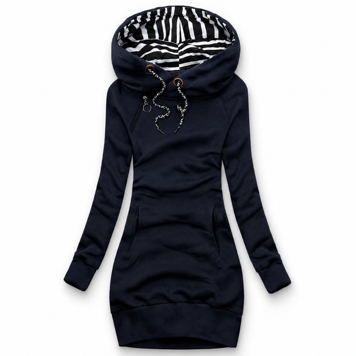 Bréavelle | Femme Robe Pull à Capuche Zèbre - Mustard - Image 4