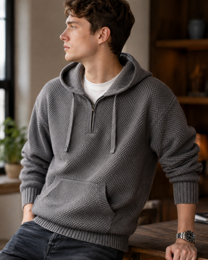 Bravorn | Pull à Capuche Homme Demi-Zip - Grey - Image 1