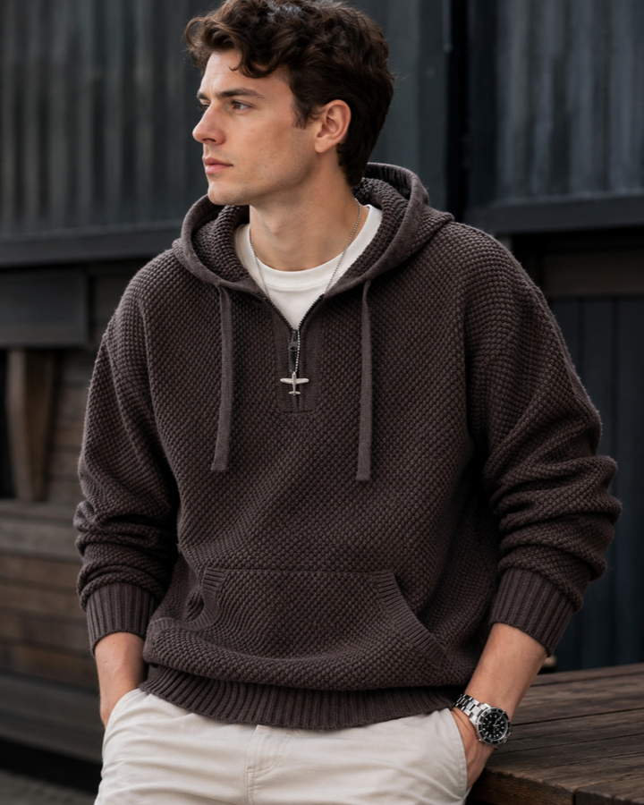 Bravorn | Pull à Capuche Homme Demi-Zip - Grey - Image 2