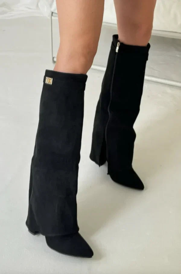 Bréavyne | Femme Bottes Genoux Suédine Boucle Dorée - Taupe - Image 5