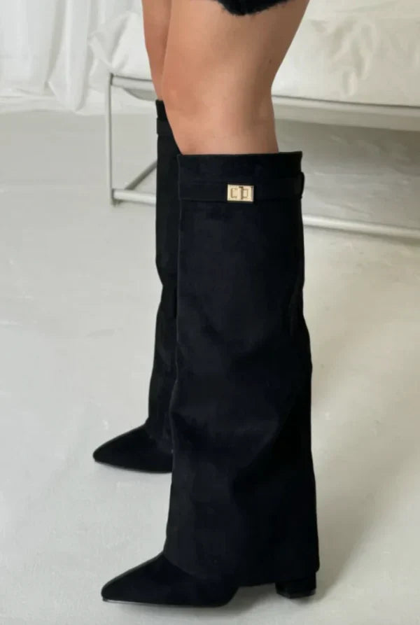 Bréavyne | Femme Bottes Genoux Suédine Boucle Dorée - Taupe - Image 6