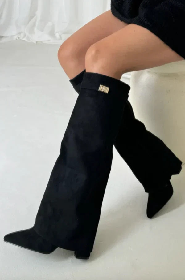 Bréavyne | Femme Bottes Genoux Suédine Boucle Dorée - Taupe - Image 7