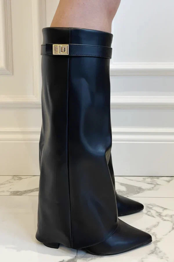 Bréavyne | Femme Bottes Genoux Suédine Boucle Dorée - Taupe - Image 8