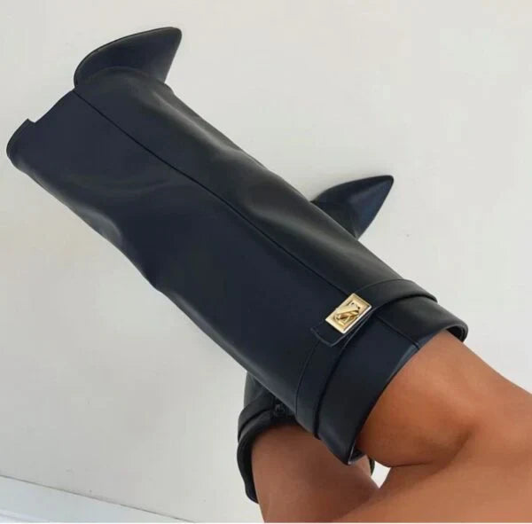 Bréavyne | Femme Bottes Genoux Suédine Boucle Dorée - Taupe - Image 9