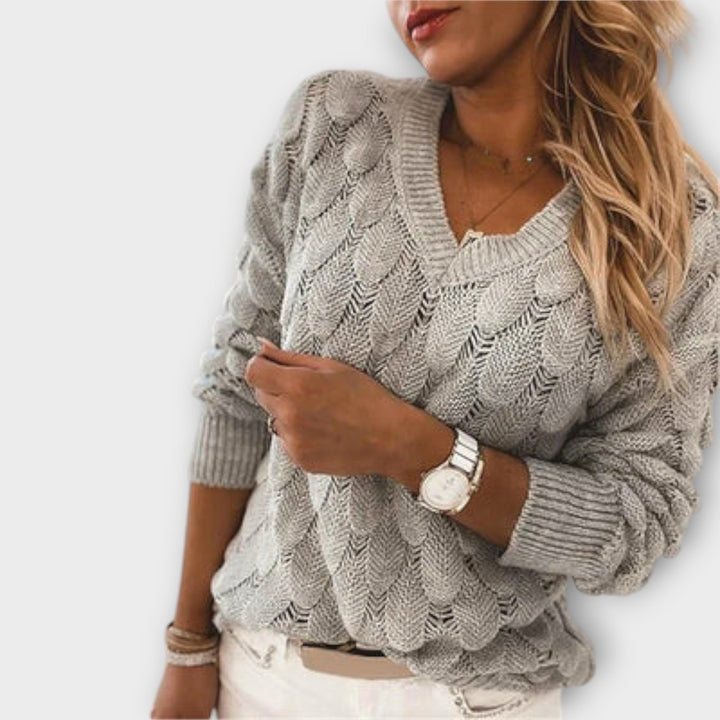 Brelvane | Pull Femme Col V Torsadé Manches Longues - Image 1