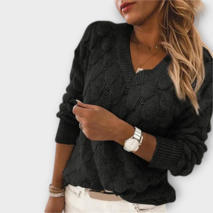 Brelvane | Pull Femme Col V Torsadé Manches Longues - Image 5