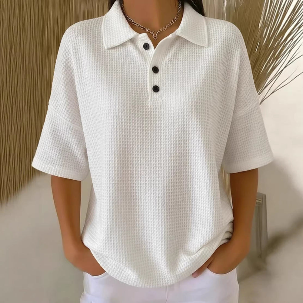 Brenna | Women's Collared Short Sleeve Polo Top - Red - Image 2
