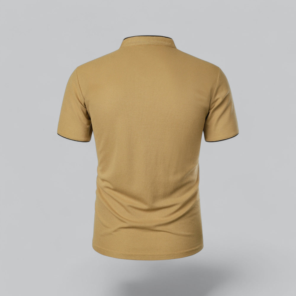 Brennan | Men's Mandarin Collar Short Sleeve Polo Shirt - Camel - Image 2