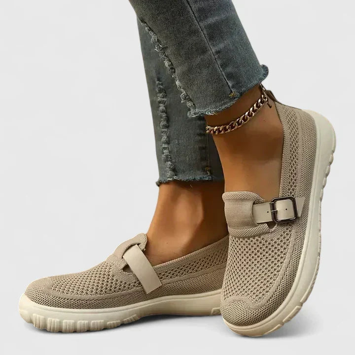 Briana | Women's Buckle Strap Slip-On Sneakers - Image 1