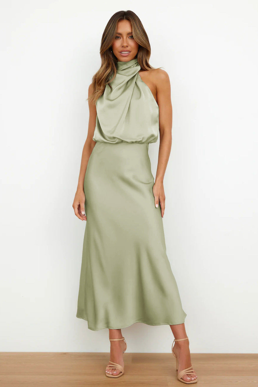Briavelle | Femme Robe de Soirée Col Halter Midi - Sage - Image 1