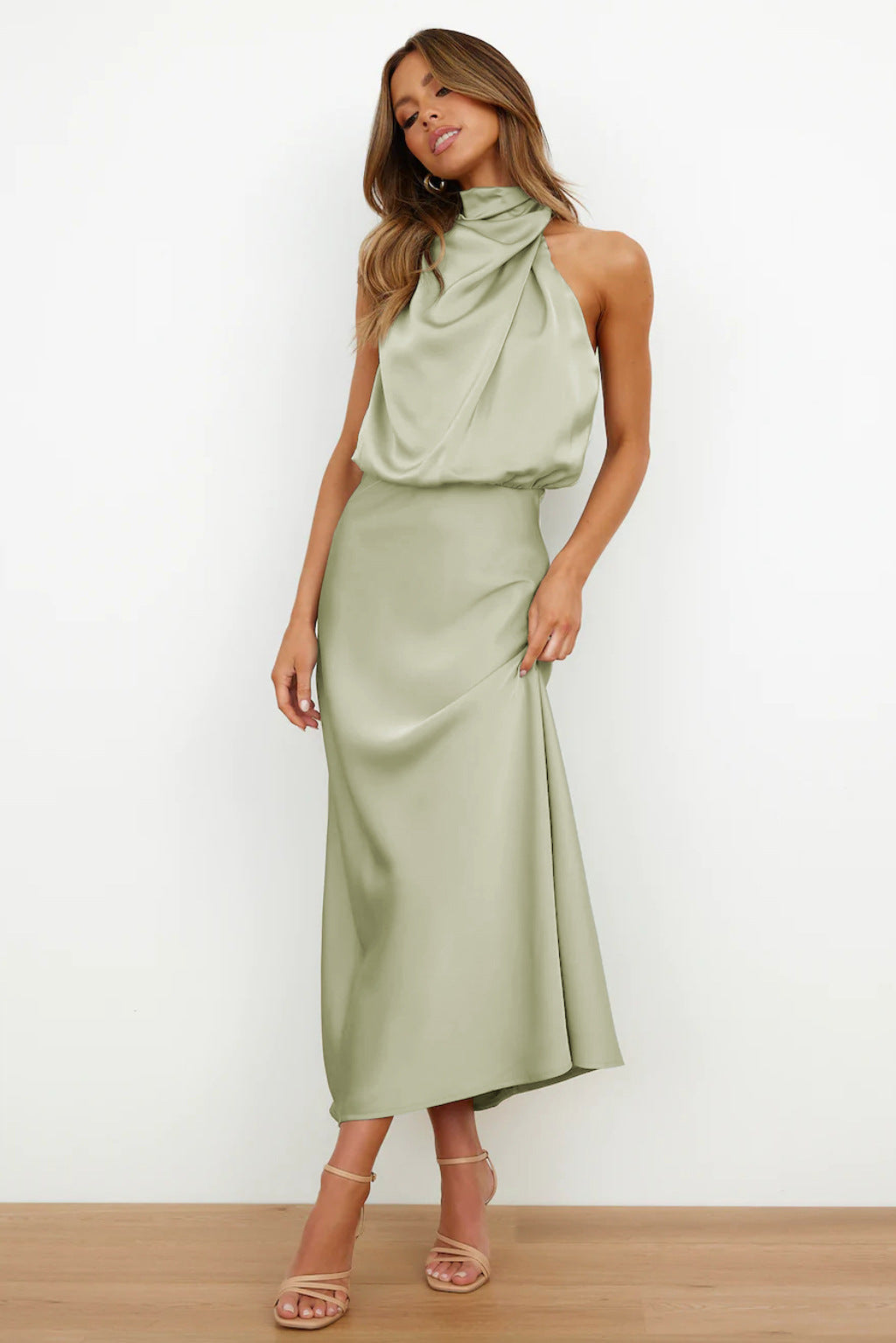 Briavelle | Femme Robe de Soirée Col Halter Midi - Sage - Image 2