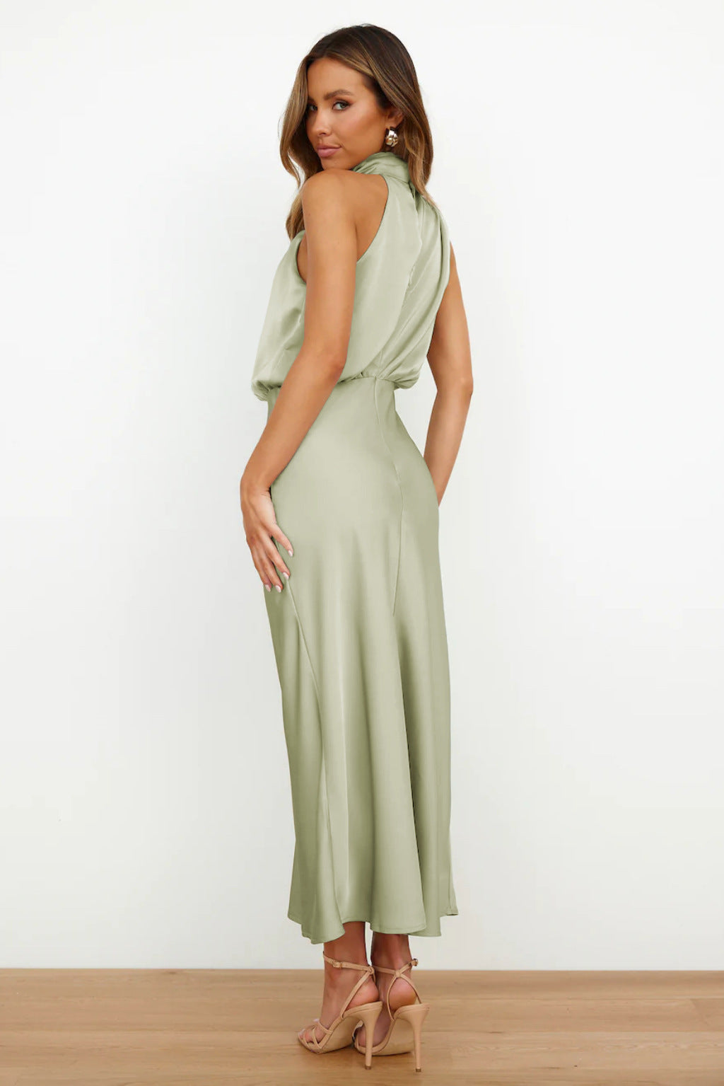 Briavelle | Femme Robe de Soirée Col Halter Midi - Sage - Image 3