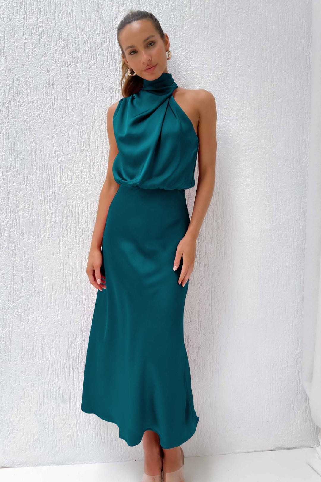 Briavelle | Femme Robe de Soirée Col Halter Midi - Sage - Image 8