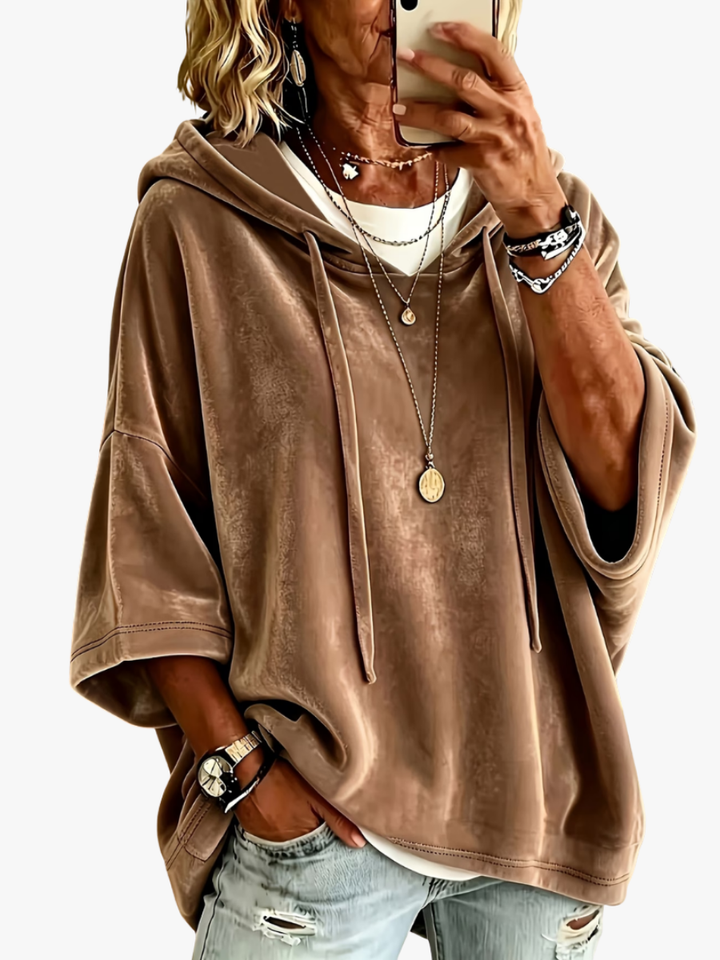Brielvane | Femme Sweat à Capuche Oversize Velours - Taupe - Image 1