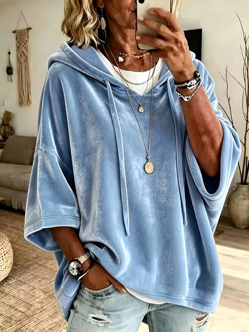Brielvane | Femme Sweat à Capuche Oversize Velours - Taupe - Image 3