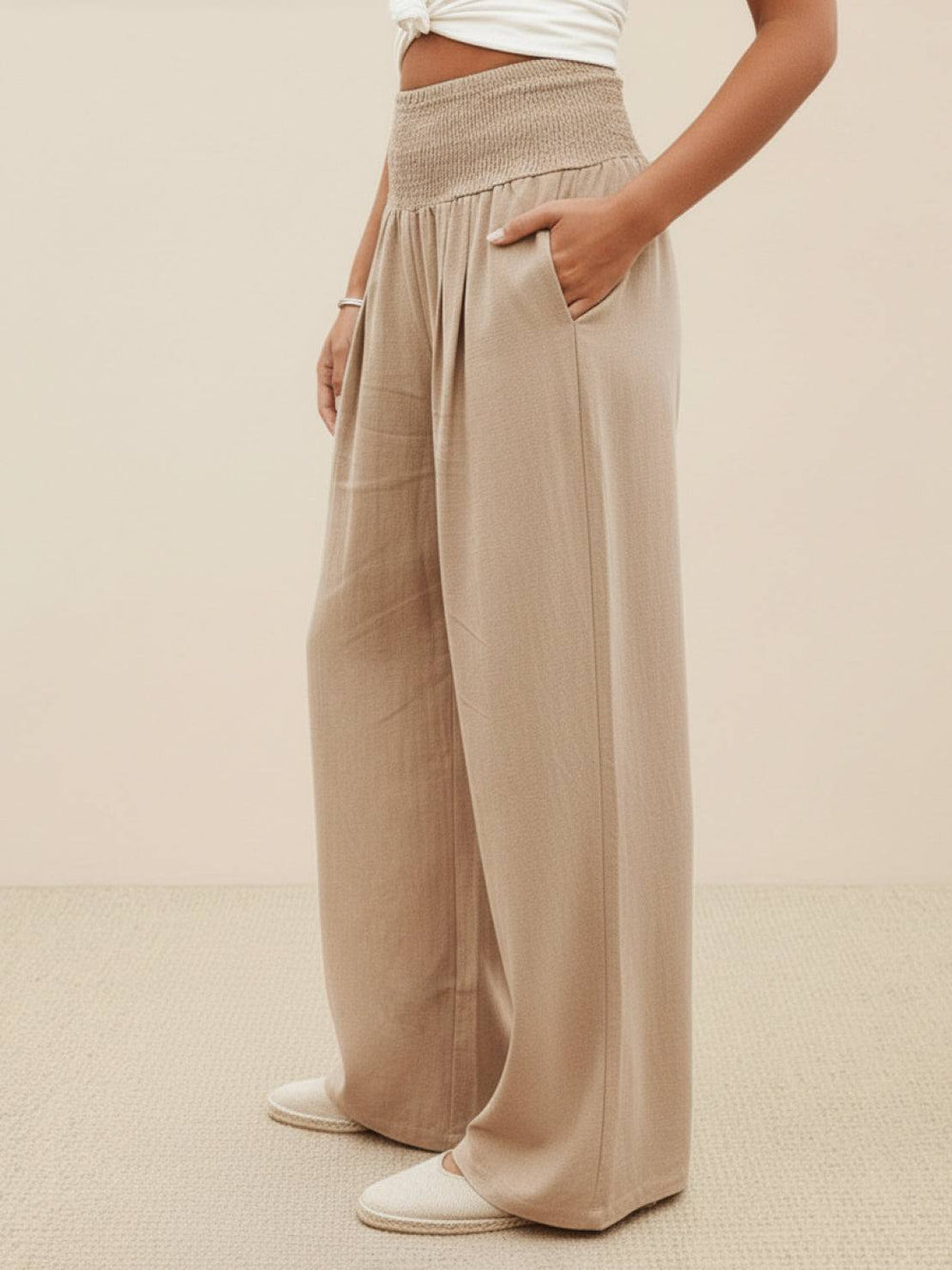Briony | Women's Smocked Waist Wide Leg Pants - Image 2