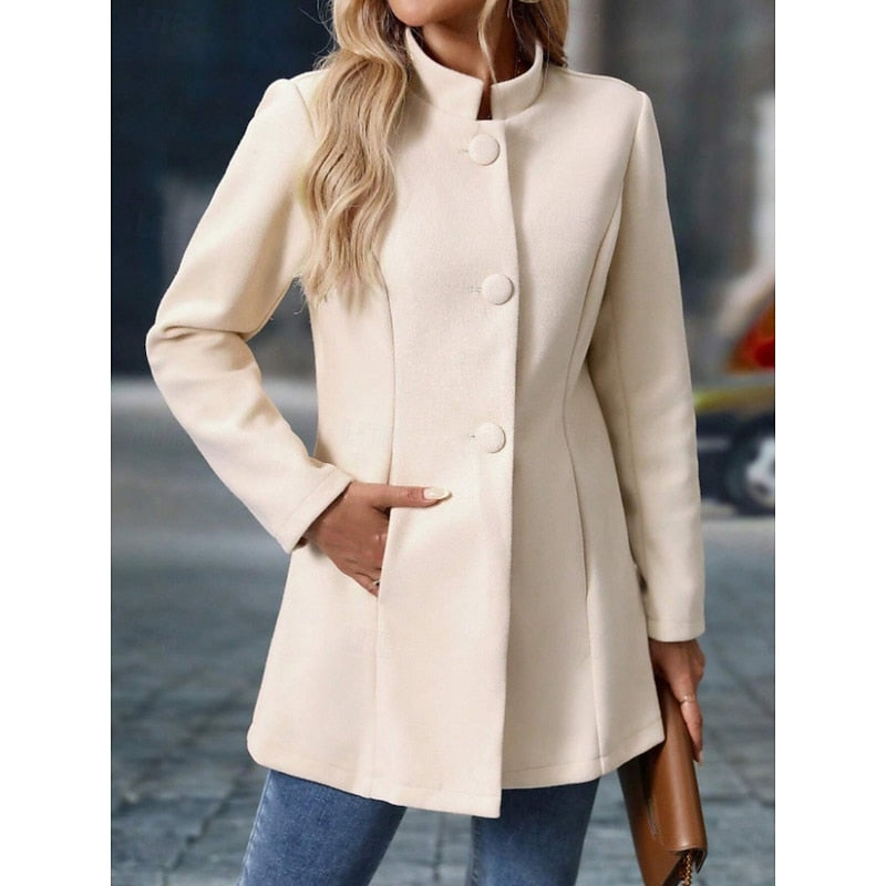 Brélinde | Femme Manteau Col Montant Ajusté - Cream - Image 3
