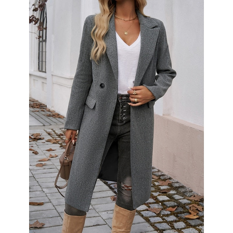 Brélise | Femme Manteau Long Col Tailleur - Grey - Image 1
