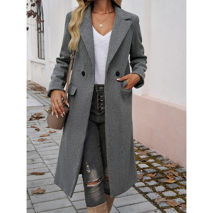 Brélise | Femme Manteau Long Col Tailleur - Grey - Image 2