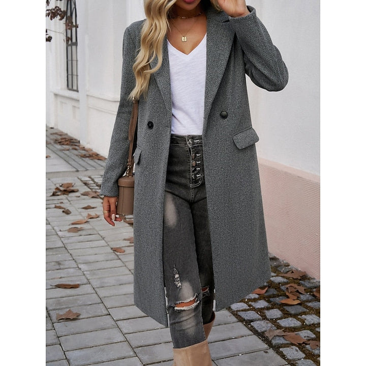 Brélise | Femme Manteau Long Col Tailleur - Grey - Image 4