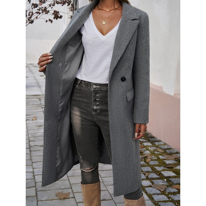 Brélise | Femme Manteau Long Col Tailleur - Grey - Image 5