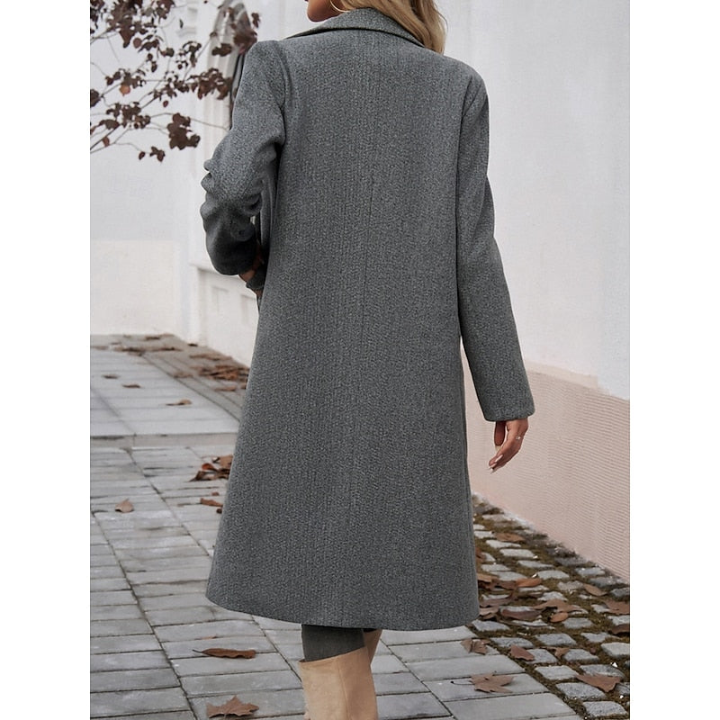 Brélise | Femme Manteau Long Col Tailleur - Grey - Image 6