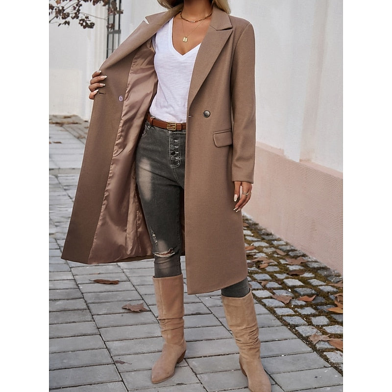 Brélise | Femme Manteau Long Col Tailleur - Grey - Image 7