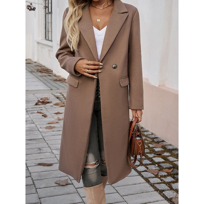 Brélise | Femme Manteau Long Col Tailleur - Grey - Image 8