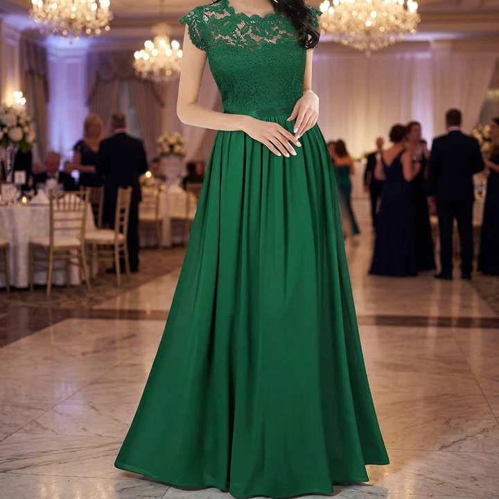 Bréloise | Femme Robe de Soirée Longue Dentelle - Green - Image 1