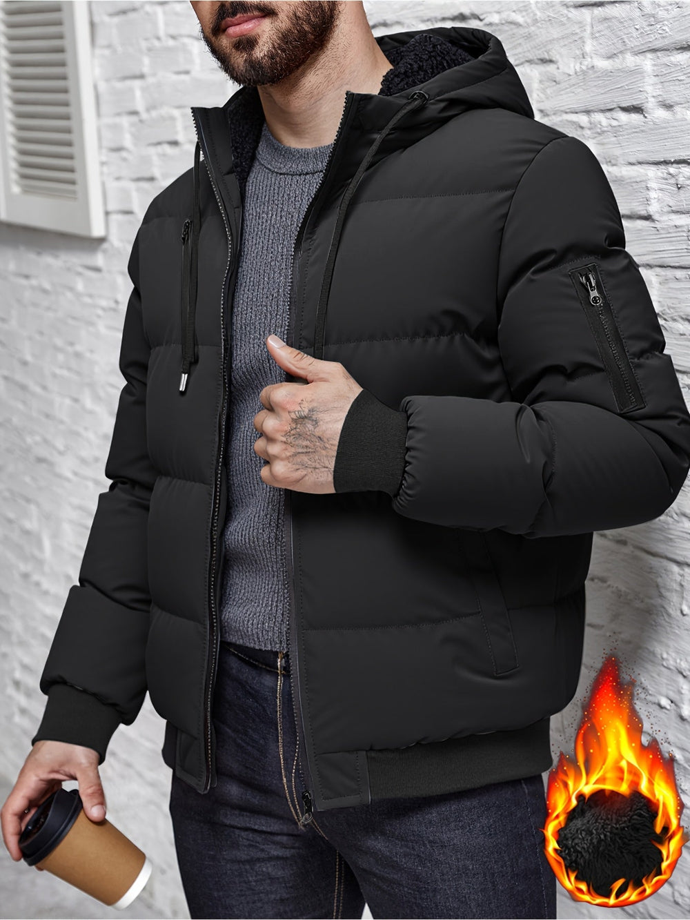 Brémont | Homme Doudoune à Capuche Zippée Hiver - Black - Image 2