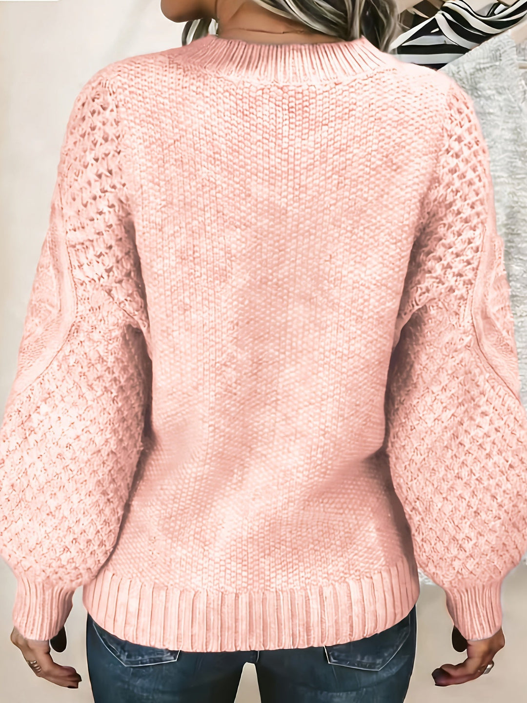 Bréovane | Pull Femme Torsadé Manches Lanternes - Light Pink - Image 3