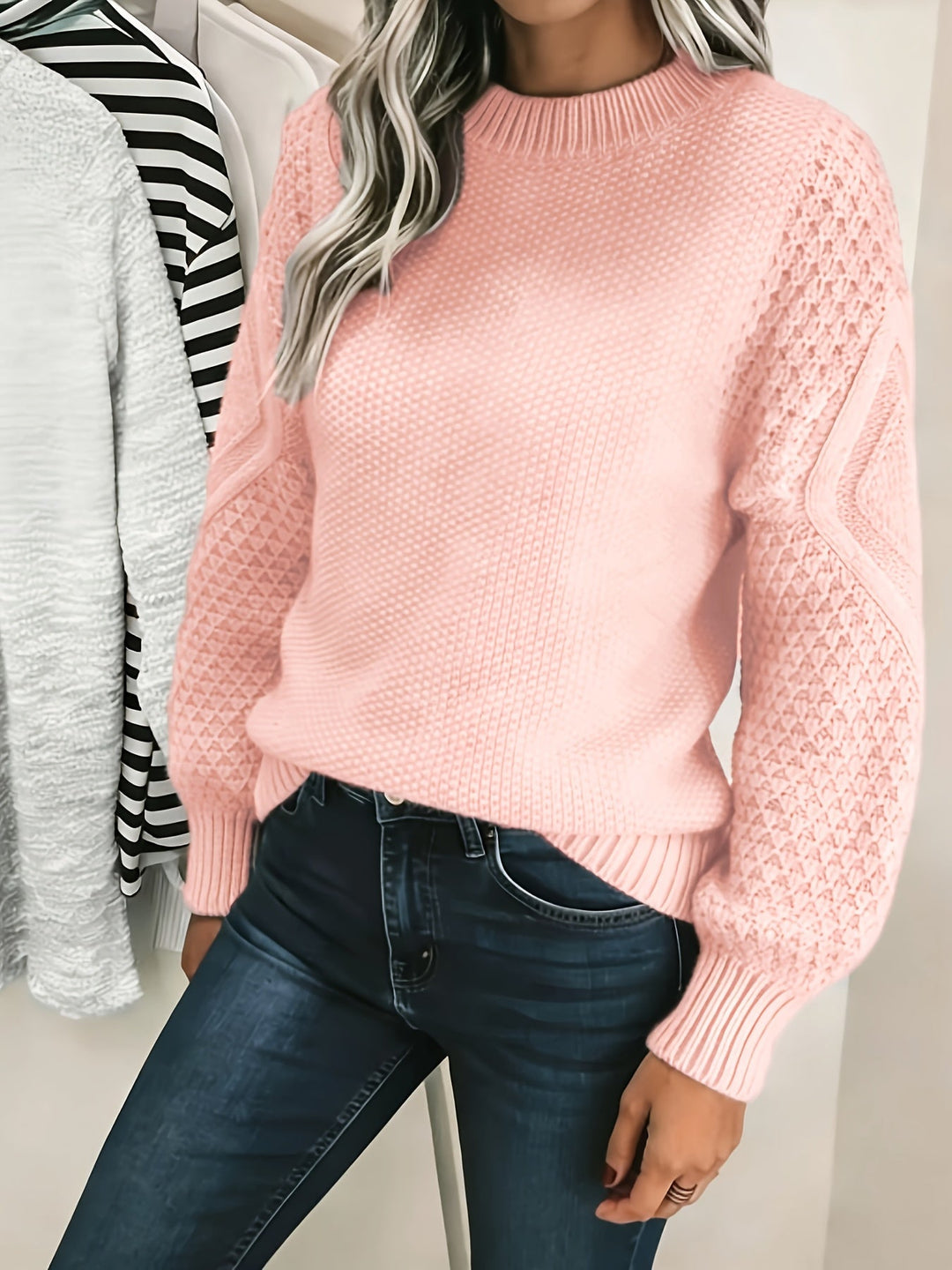 Bréovane | Pull Femme Torsadé Manches Lanternes - Light Pink - Image 5