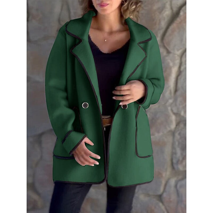 Brévala | Manteau Femme Col Revers Liseré Contrastant - Green - Image 1